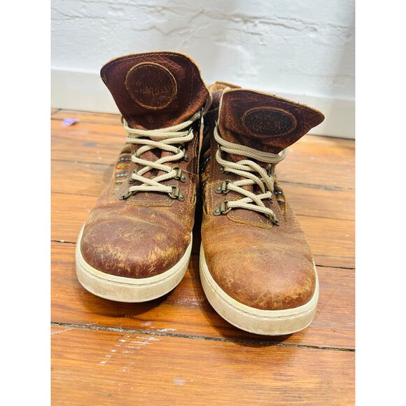 INKKAS Brown Western Aztec Design High Top Leather Boot Sneaker Shoe size 7 - Picture 1 of 11
